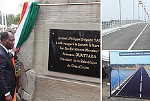 Le Président Alassane Ouattara inaugure le Pont Philippe Grégoire Yacé à Jacqueville en présence du Président Bédié.