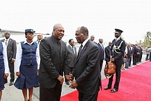 Le Président Ghanéen John Dramani Mahama en visite officielle à Abidjan du 1er au 2 juin