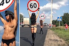 Russie : des femmes seins nus pour inciter les hommes à respecter les limitations de vitesse (photos)