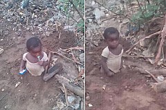 Pour obliger leur enfant à marcher ils enterrent ses jambes Pour obliger leur enfant à marcher ils enterrent ses jambes