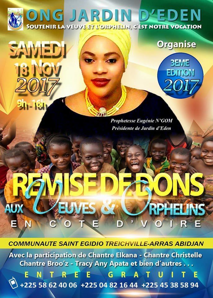Remise de dons aux veuves et orphelins de Côte d'Ivoire organisée par l'Ong Jardin d'Eden