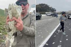 La porte du fourgon s’ouvre, pluie de billets sur une autoroute californienne