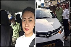 Elle hèle un taxi, demande au chauffeur fatigué de se reposer à l’arrière et se conduit chez elle Elle hèle un taxi, demande au chauffeur fatigué de se reposer à l’arrière et se conduit chez elle